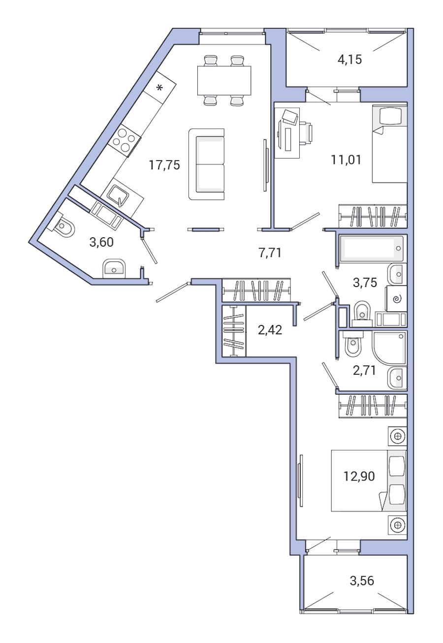 2-комнатная квартира 69.56 м², 1/7 эт., ЖК «Jaanila Drive»